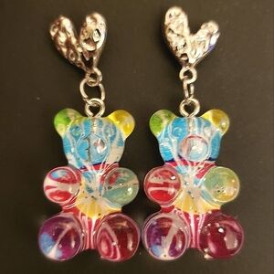 Handmade Tie Dye Heart Gummy Bear Earrings